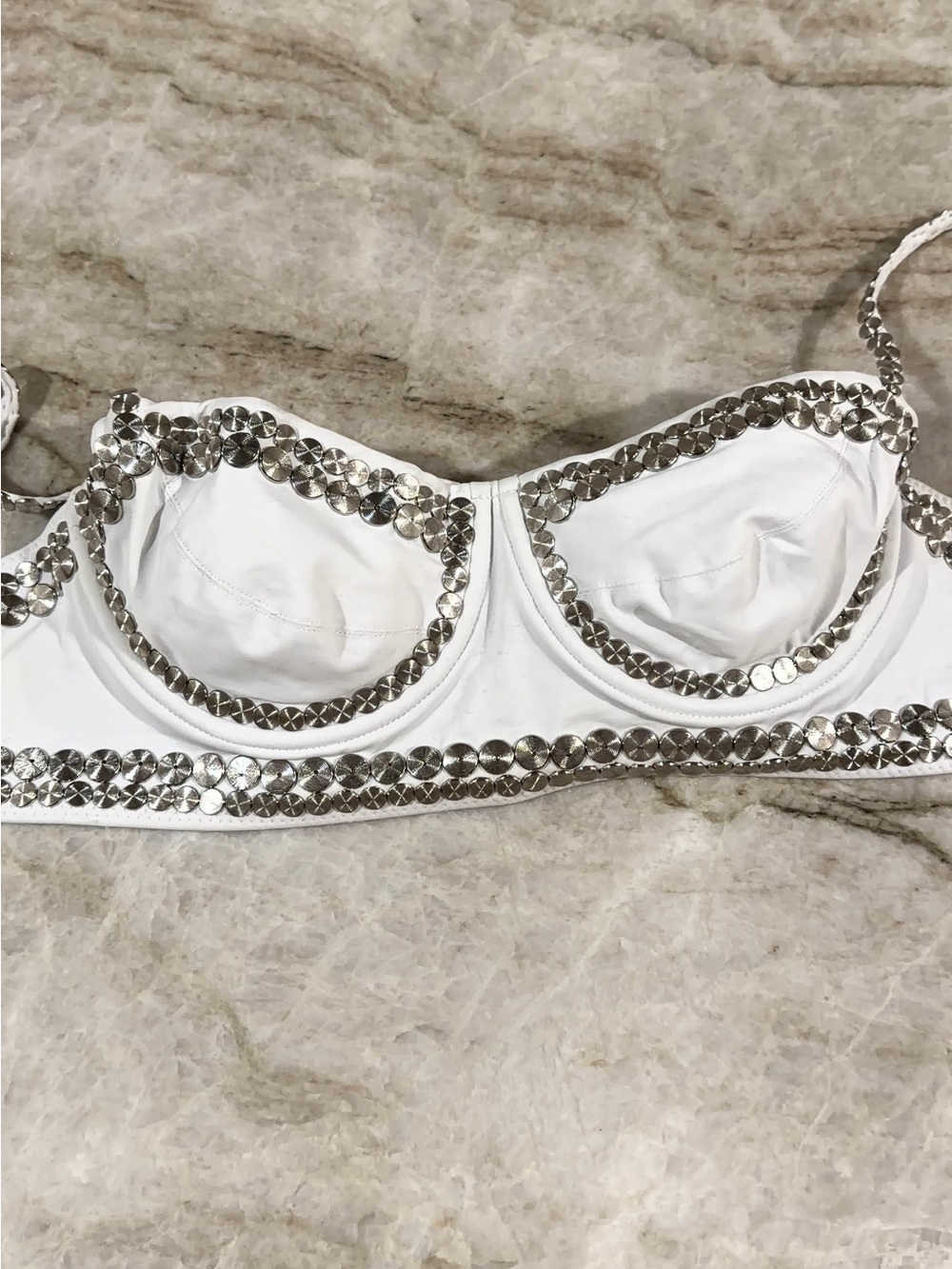 Norma Kamali White Sequin-Trim Underwire Bikini Top
